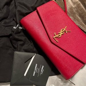 red YSL wallet bag